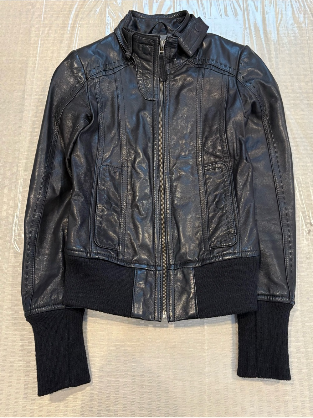 Vintage Danier Leather Bomber Jacket - Wool Blend Trim - Size 3XS